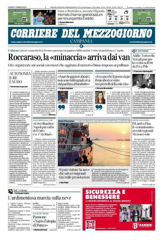 Prima-pagina-corriere del mezzogiorno-del-2025-02-08